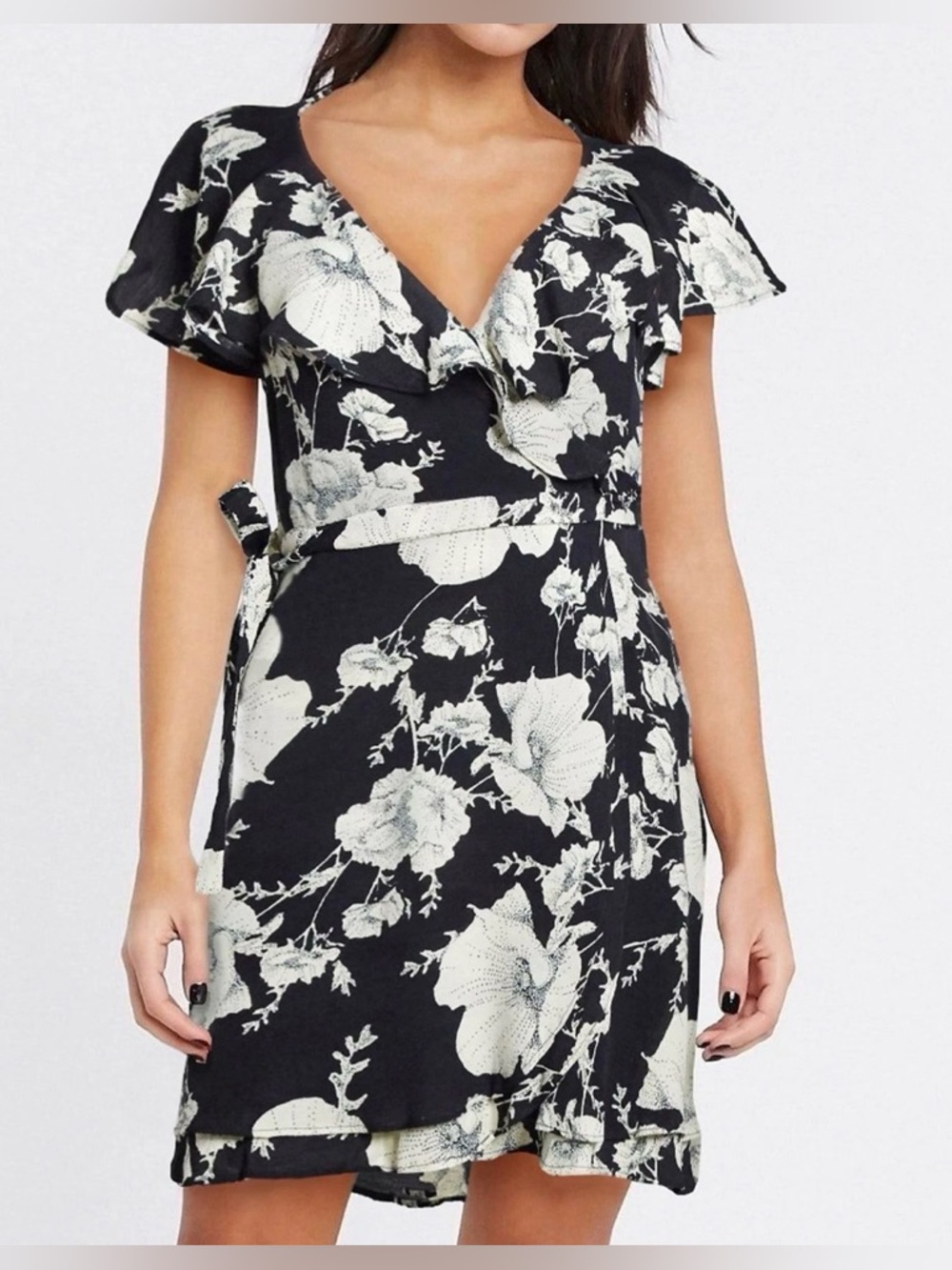 Free People French Quarter black/white floral wrap dress, XS